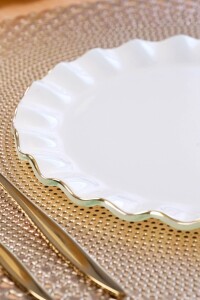 Glore Solid Krem Wavy  Altın Yaldızlı 6 Kişilik 26 Parça Pasta Takımı - 5