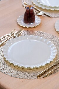 Glore Solid Krem Wavy Altın Yaldızlı 6 Kişilik 28 Parça Pasta Servis Takımı - 6