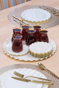 Glore Solid Krem Wavy Altın Yaldızlı 6 Kişilik 28 Parça Pasta Servis Takımı - 8