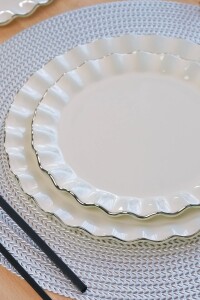 Glore Solid Krem Wavy  Platin Yaldızlı 6 Kişilik 26 Parça Pasta Takımı - 7