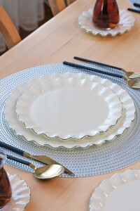 Glore Solid Krem Wavy Platin Yaldızlı 6 Kişilik 34 Parça Pasta Servis Takımı - 10