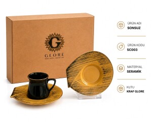 Glore Sonsuz 12 Parça 6 Kişilik Altın Yaldızlı Seramik Kahve Takımı - Glore