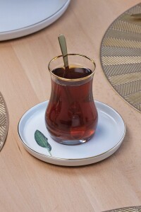 Glore Strelitzia 12 Parça 6 Kişilik Altın Yaldızlı Seramik Çay Takımı - 1