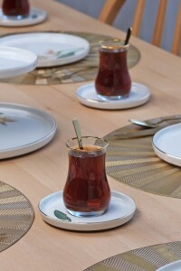 Glore Strelitzia 12 Parça 6 Kişilik Altın Yaldızlı Seramik Çay Takımı - 2