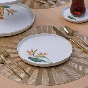 Glore Strelitzia Altın Yaldızlı 27 Parça 6 Kişilik Seramik Çay Zamanı takımı - Glore