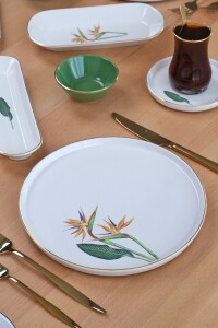 Glore Strelitzia Altın Yaldızlı 32 Parça 6 Kişilik Seramik Kahvaltı Takımı - 7