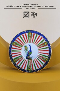 Glore Tavus Altın Yaldızlı 12 Parça 6 Kişilik Cam Çay Takımı - Glore