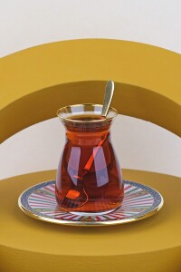 Glore Tavus Altın Yaldızlı 12 Parça 6 Kişilik Cam Çay Takımı - 2