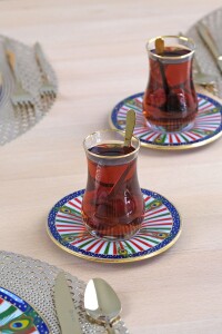 Glore Tavus Altın Yaldızlı 6 Kişilik 13 Parça Tepsili Çay Takımı - 4