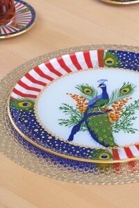 Glore Tavus Altın Yaldızlı 6 Kişilik 13 Parça Tepsili Çay Takımı - 5