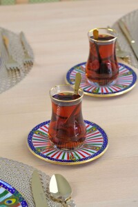 Glore Tavus Altın Yaldızlı 6 Kişilik 19 Parça Çay Servis Takımı - 6