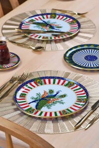 Glore Tavus Altın Yaldızlı 6 Kişilik 27 Parça Pasta Çay Servis İkram Takımı - Glore (1)