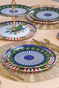 Glore Tavus Altın Yaldızlı 6 Kişilik 27 Parça Pasta Çay Servis İkram Takımı - 3