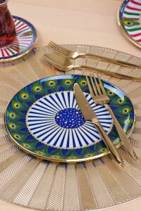 Glore Tavus Altın Yaldızlı 6 Kişilik 27 Parça Pasta Çay Servis İkram Takımı - 5