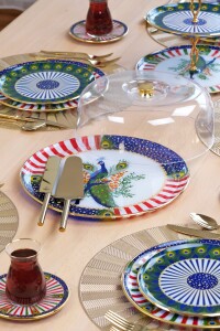 Glore Tavus Altın Yaldızlı 6 Kişilik 27 Parça Pasta Çay Servis İkram Takımı - 6