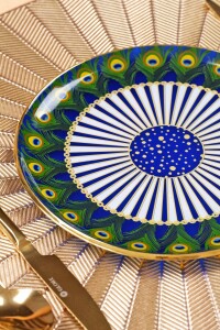 Glore Tavus Altın Yaldızlı 6 Kişilik 27 Parça Pasta Çay Servis İkram Takımı - 9