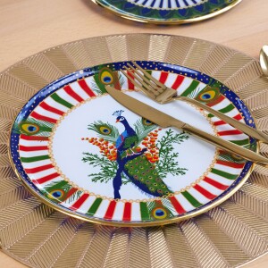 Glore Tavus Altın Yaldızlı 6 Kişilik 27 Parça Pasta Çay Servis İkram Takımı - 11