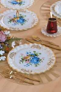 Glore Tiete Altın Yaldızlı 6 Kişilik Cam Servis Tabağı Takımı - Glore (1)