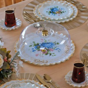 Glore Tiete Altın Yaldızlı Cam Kek Fanusu - Glore