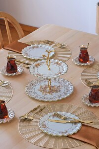 Glore Veneto Kahve Altın Yaldızlı 6 Kişilik 25 Parça Pasta Çay İkram Takımı - 2