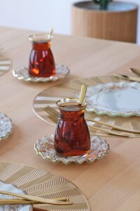 Glore Veneto Kahve Altın Yaldızlı 6 Kişilik 25 Parça Pasta Çay İkram Takımı - 6