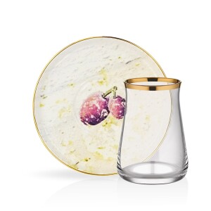 Glore Verdura 12 Parça 6 Kişilik Altın Yaldızlı Seramik Çay Takımı - Glore