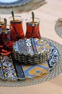 Glore Vintage Altın Yaldızlı 6 Kişilik 13 Parça Tepsili Çay Takımı - Glore (1)