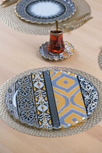 Glore Vintage Altın Yaldızlı 6 Kişilik 13 Parça Tepsili Çay Takımı - 3