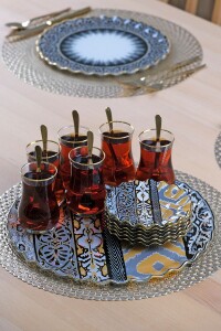 Glore Vintage Altın Yaldızlı 6 Kişilik 13 Parça Tepsili Çay Takımı - 5