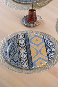 Glore Vintage Altın Yaldızlı 6 Kişilik 13 Parça Tepsili Çay Takımı - 6