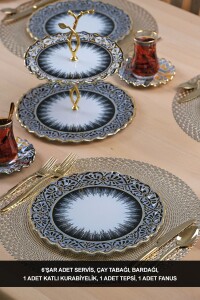 Glore Vintage Altın Yaldızlı 6 Kişilik 22 Parça Pasta Çay Servis Takımı - 1