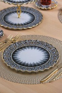 Glore Vintage Altın Yaldızlı 6 Kişilik 22 Parça Pasta Çay Servis Takımı - 2