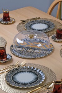 Glore Vintage Altın Yaldızlı 6 Kişilik 22 Parça Pasta Çay Servis Takımı - 3