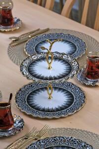 Glore Vintage Altın Yaldızlı 6 Kişilik 22 Parça Pasta Çay Servis Takımı - 5