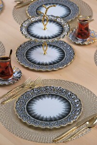 Glore Vintage Altın Yaldızlı 6 Kişilik 22 Parça Pasta Çay Servis Takımı - 7