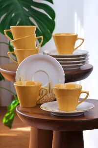 Glore Virgo 12 Parça 6 Kişilik Altın Yaldızlı Seramik Çay ve Nescafe Takımı - 4