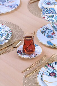 Glore Zaria Altın Yaldızlı 6 Kişilik 28 Parça Pasta Çay Servis Takımı - 6
