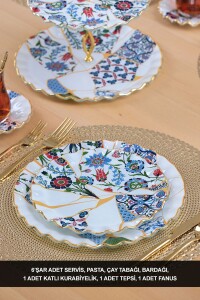 Glore Zaria Altın Yaldızlı 6 Kişilik 28 Parça Pasta Çay Servis Takımı - Glore