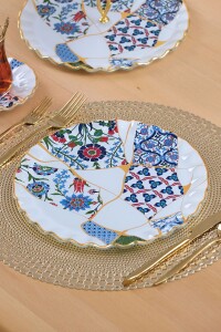 Glore Zaria Altın Yaldızlı 6 Kişilik 28 Parça Pasta Çay Servis Takımı - Glore (1)