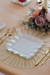 Kare Latte Şeffaf Altın 26 Parça Tea Time - Glore (1)