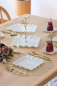 Kare Latte Şeffaf Altın 26 Parça Tea Time - 6