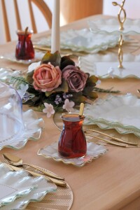 Kare Latte Şeffaf Altın Çay Seti 6 Lı - Glore