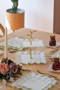 Kare Latte Şeffaf Altın Katlı Kurabiyelik - Glore