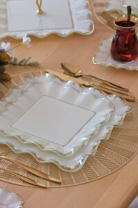 Kare Latte Şeffaf Altın Pasta Tabağı 21 Cm 6 Lı - Glore