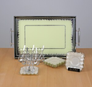 Kare Latte Şeffaf Platin 19 Parça Tepsili Çay Seti - Glore