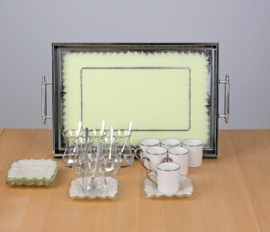 Kare Latte Şeffaf Platin 25 Parça Tepsili Çay-Kahv - Glore