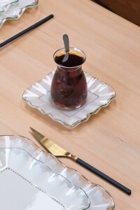 Kare Latte Şeffaf Platin 34 Parça Tea Time - 5