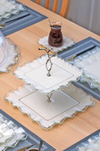 Kare Latte Şeffaf Platin 34 Parça Tea Time - 8