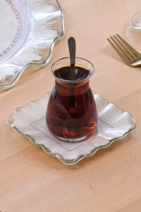 Kare Latte Şeffaf Platin Çay Seti 6 Lı - 1