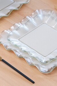 Kare Latte Şeffaf Platin Pasta Tabağı 21 Cm 6 Lı - Glore (1)